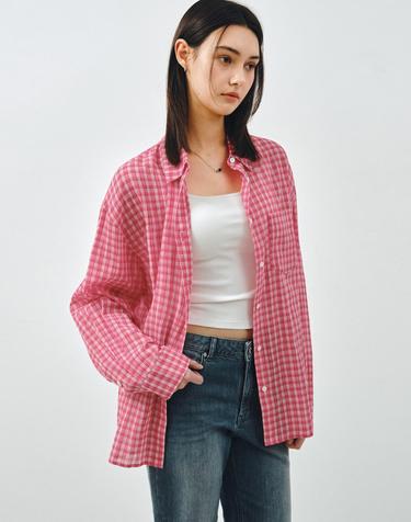 체크 시어서커 오버핏 셔츠 레드 MDSH019CHECKRED