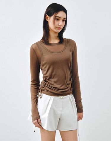 [SET] 사이드 셔링 레이어드 티셔츠 모카브라운 MDTS067MOCHABROWN