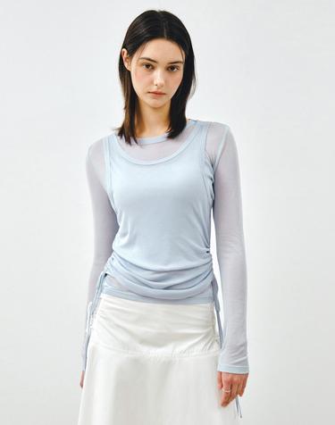 [SET] 사이드 셔링 레이어드 티셔츠 스카이블루 MDTS067SKYBLUE