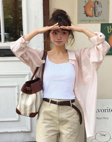 텐셀 시스루 루즈핏 셔츠 라이트핑크 MDSH019LPINK