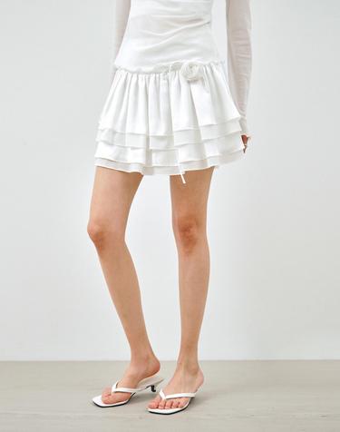 [벨트 SET] 플라워 프릴 미니 스커트 화이트 MDSK036WHITE