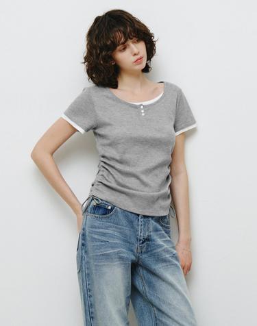 헨리넥 레이어드 반팔 티셔츠 그레이 MDTS097GRAY