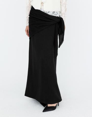 [SET] 울 블렌드 스카프 레이어드 롱 스커트 블랙 MDSK041BLACK