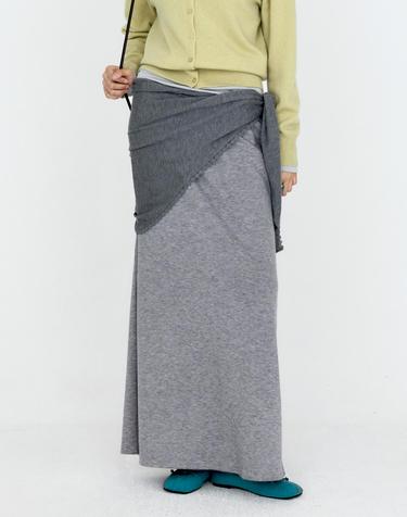 [SET] 울 블렌드 스카프 레이어드 롱 스커트 그레이 MDSK041GRAY
