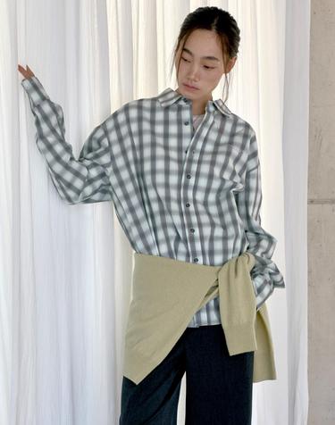 로고 포인트 오버핏 체크 셔츠 그린 MDSH031GREEN
