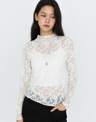 레이스 텍스쳐 시스루 티셔츠 아이보리 MDTS115IVORY