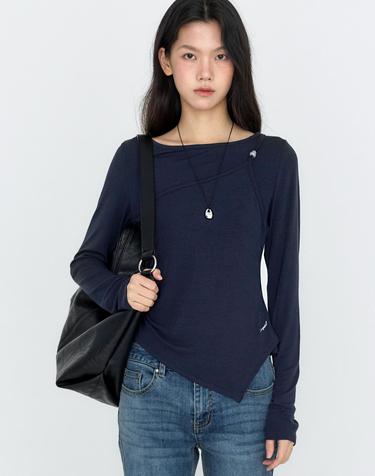 [SET] 원숄더 슬리브리스 레이어드 티셔츠 네이비 MDTS107NAVY