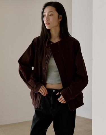 [10/13 예약배송] 하이넥 워싱 레더 블루종 자켓 버건디 MDJK051BURGUNDY