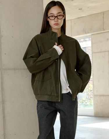 [10/13 예약배송] 하이넥 워싱 레더 블루종 자켓 카키 MDJK051KHAKI