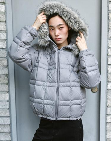 덕 다운 퍼 후드 경량 패딩 그레이 MDJP024GRAY