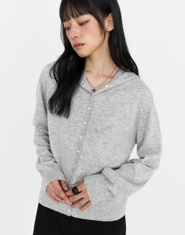 울 캐시미어 후드 니트 가디건 그레이 MDCD062GRAY