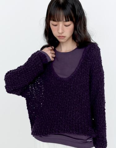 U넥 오버핏 니트 탑 퍼플 MDKT131PURPLE