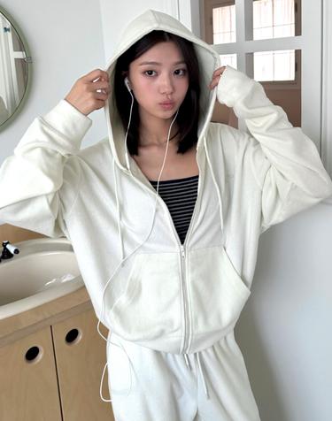 소프트 에센셜 후드 집업 아이보리 MDTS104IVORY