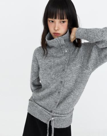 언발란스 카라 니트 가디건 그레이 MDKT137GRAY