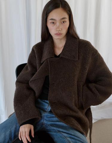 몽돌 울 알파카 핸드메이드 벨티드 숏 코트 브라운 MDCT020BROWN