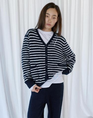 [SET] 스트라이프 믹스 가디건 & 팬츠 셋업 네이비 MDPJ006NAVY