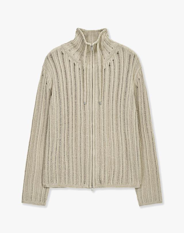 몽돌 시어 텍스처 니트 집업 가디건 베이지 MDCD055BEIGE 착용컷
