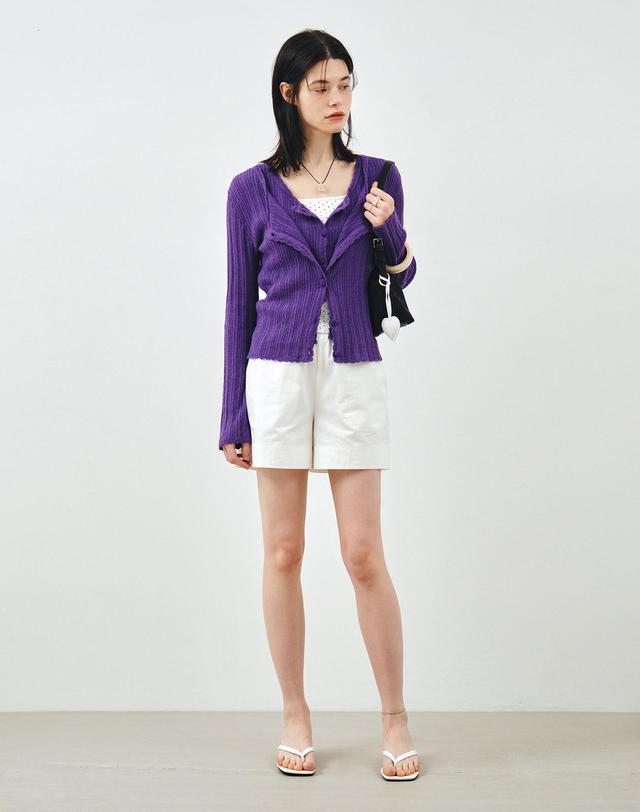 몽돌 [SET] 펀칭 니트 가디건 & 슬리브리스 바이올렛 MDCD059VIOLET 착용컷