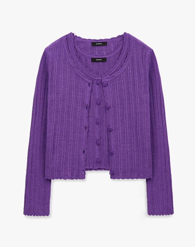몽돌 [SET] 펀칭 니트 가디건 & 슬리브리스 바이올렛 MDCD059VIOLET 착용컷