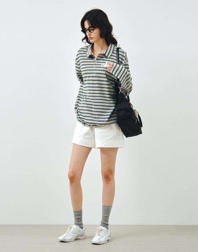 몽돌 스트라이프 카라 럭비 티셔츠 그레이 MDTS100GRAY 착용컷