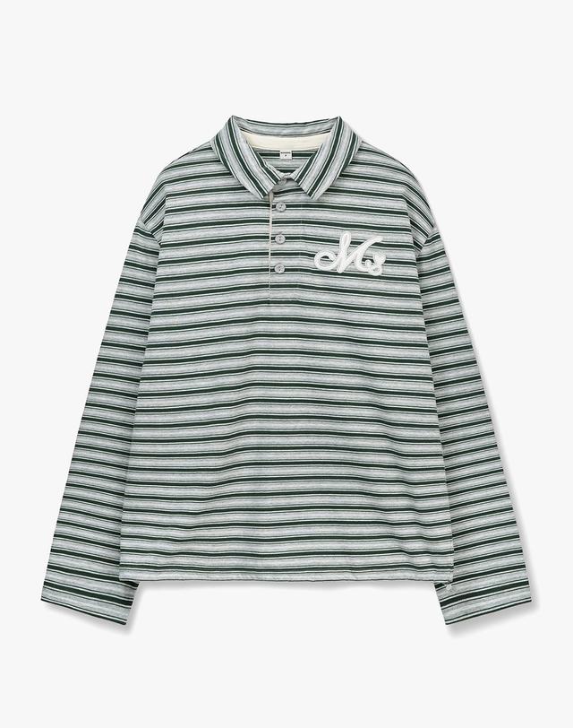 몽돌 스트라이프 카라 럭비 티셔츠 그레이 MDTS100GRAY 착용컷
