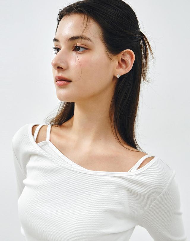 몽돌 [SET] 보트넥 레이어드 골지 티셔츠 화이트 MDTS087WHITE 착용컷