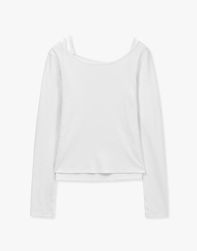 몽돌 [SET] 보트넥 레이어드 골지 티셔츠 화이트 MDTS087WHITE 착용컷