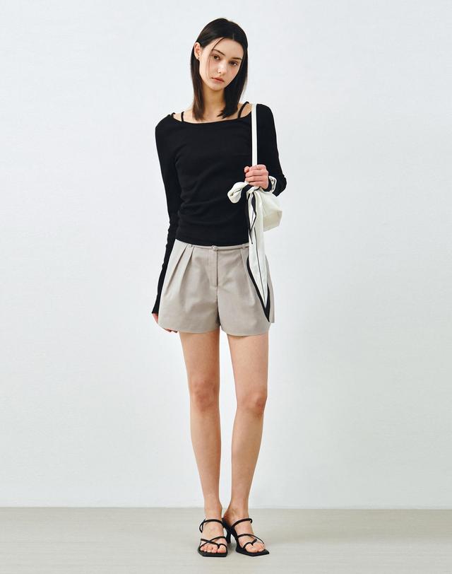 몽돌 [SET] 보트넥 레이어드 골지 티셔츠 블랙 MDTS087BLACK 착용컷