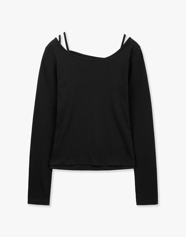 몽돌 [SET] 보트넥 레이어드 골지 티셔츠 블랙 MDTS087BLACK 착용컷