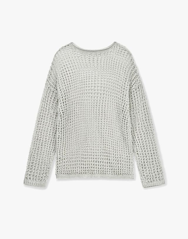 몽돌 페이퍼 네트 시스루 니트 탑 그레이 MDKT126GRAY 착용컷