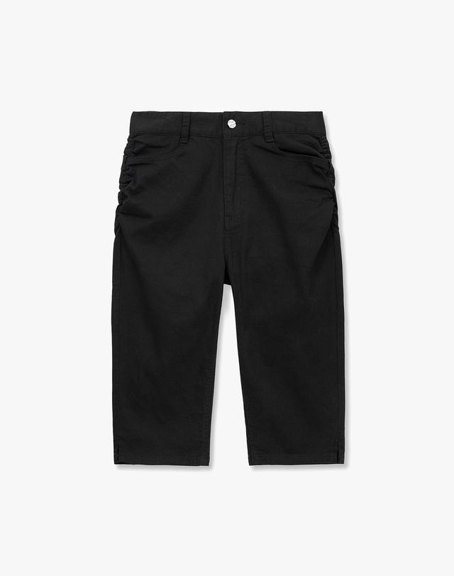 몽돌 사이드 셔링 카프리 팬츠 블랙 MDPT081BLACK 착용컷