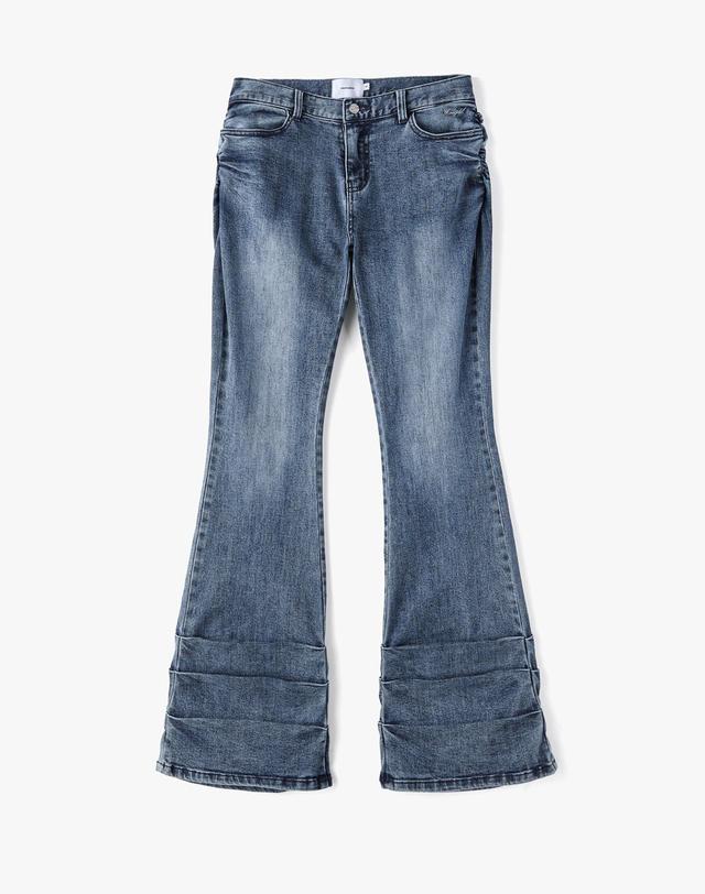 몽돌 사이드 셔링 로우라이즈 부츠컷 팬츠 블루 MDPT075BLUE 착용컷