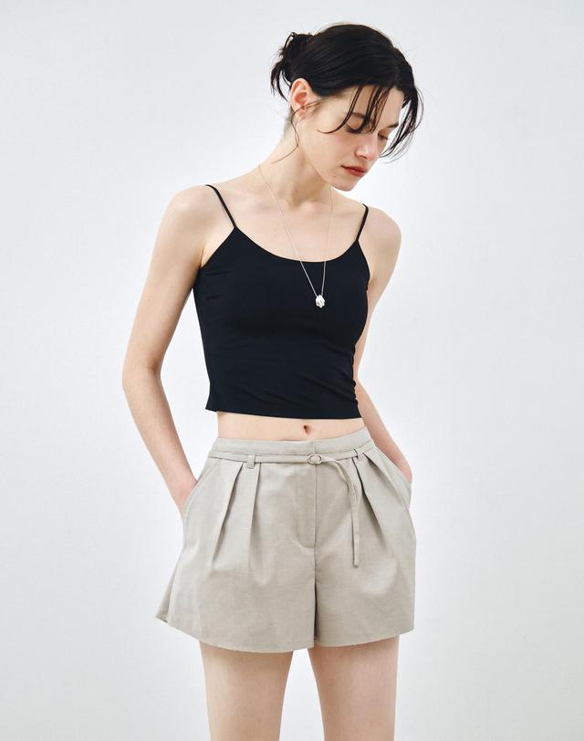 몽돌 [벨트 SET] 클래식 투턱 숏 팬츠 라이트그레이 MDPT079LGRAY 착용컷
