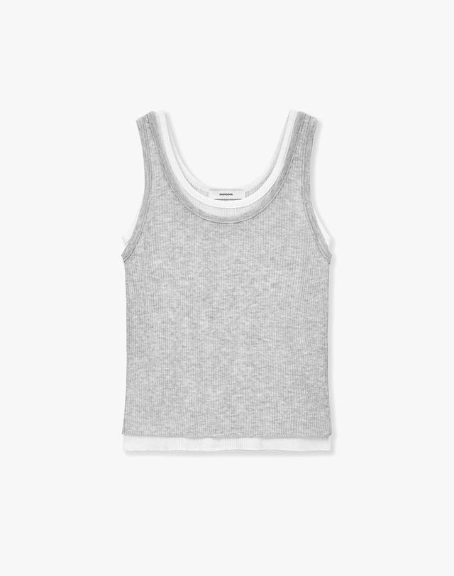 몽돌 [SET] 레이어드 골지 니트 슬리브리스 그레이 MDKT117GRAY 착용컷
