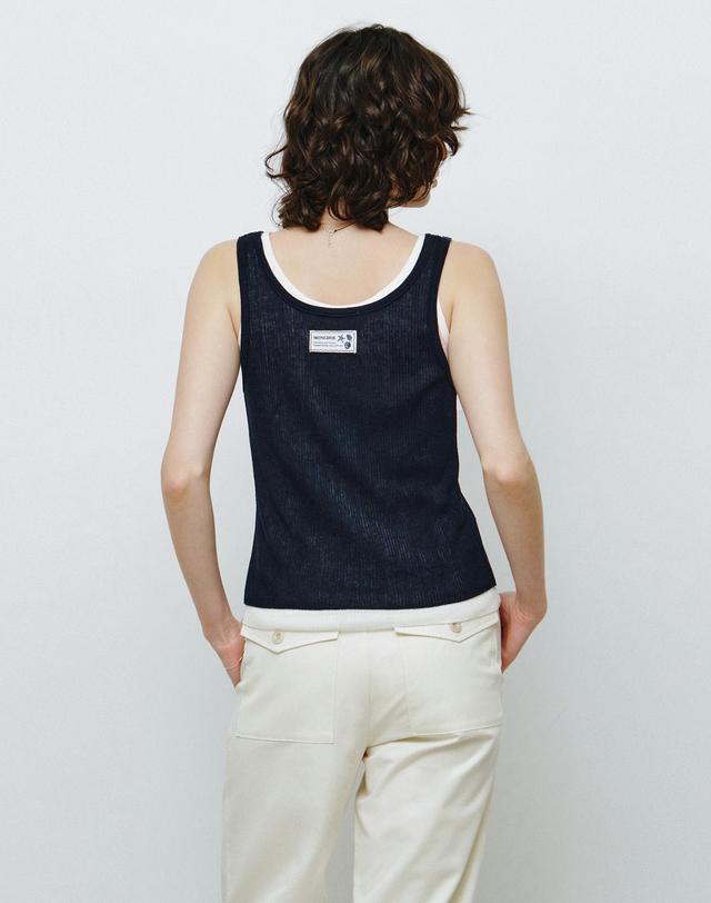 몽돌 [SET] 레이어드 골지 니트 슬리브리스 네이비 MDKT117NAVY 착용컷