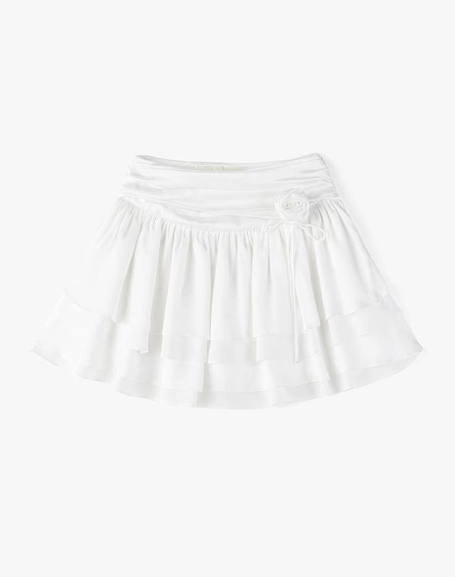 몽돌 [벨트 SET] 플라워 프릴 미니 스커트 화이트 MDSK036WHITE 착용컷