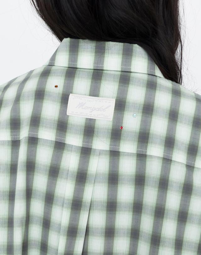 몽돌 로고 포인트 오버핏 체크 셔츠 그린 MDSH031GREEN 착용컷