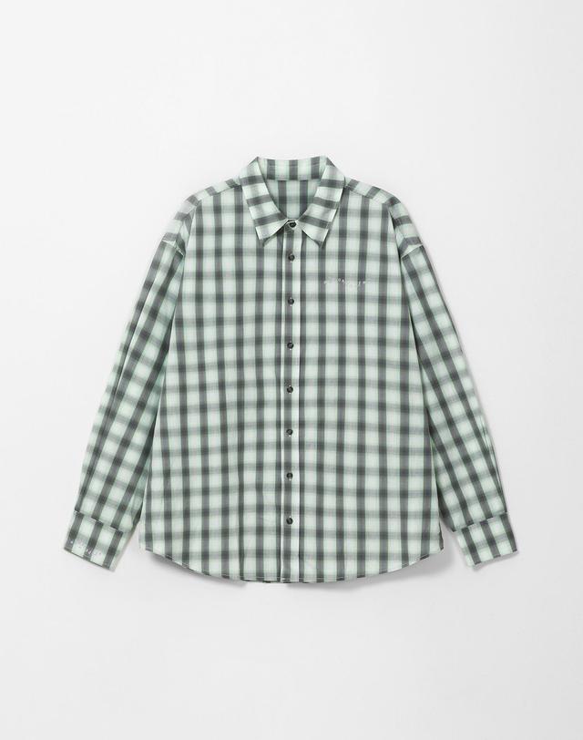 몽돌 로고 포인트 오버핏 체크 셔츠 그린 MDSH031GREEN 착용컷