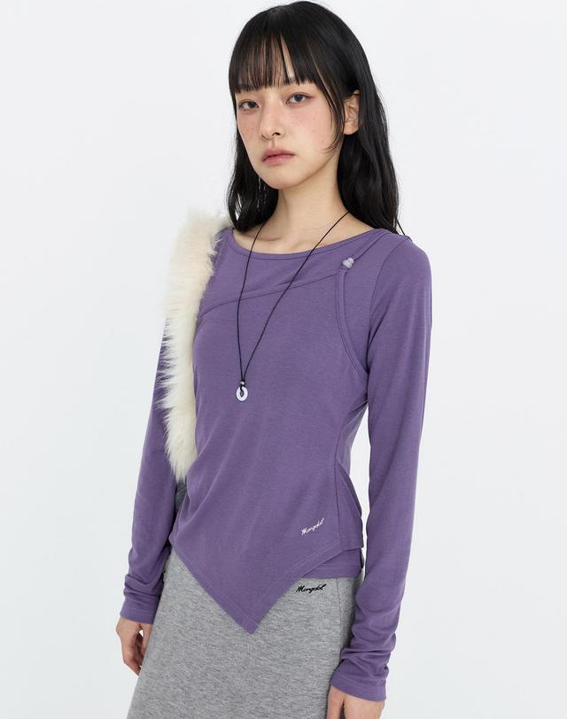 몽돌 [SET] 원숄더 슬리브리스 레이어드 티셔츠 퍼플 MDTS107PURPLE 착용컷