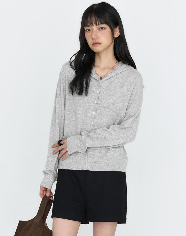 몽돌 울 캐시미어 후드 니트 가디건 그레이 MDCD062GRAY 착용컷