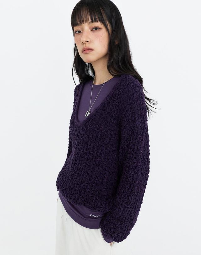 몽돌 U넥 오버핏 니트 탑 퍼플 MDKT131PURPLE 착용컷
