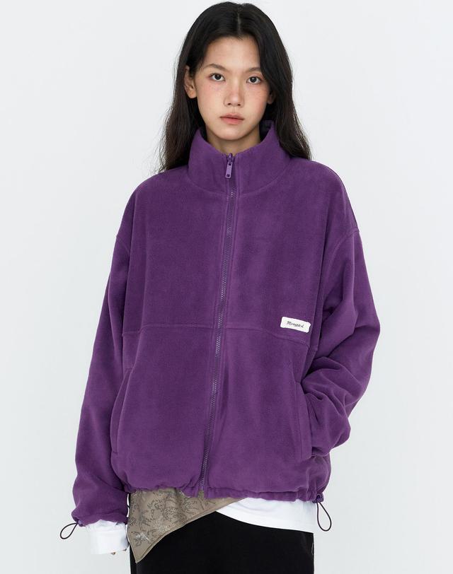 몽돌 리버시블 체크 플리스 집업 자켓 퍼플 MDJK041PURPLE 착용컷