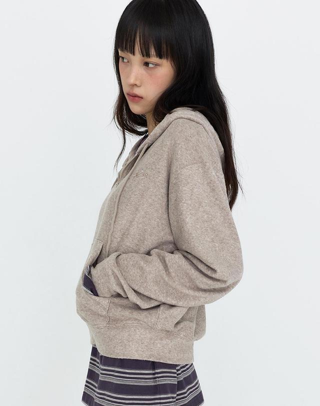 몽돌 소프트 에센셜 후드 집업 라이트브라운 MDTS104LBROWN 착용컷