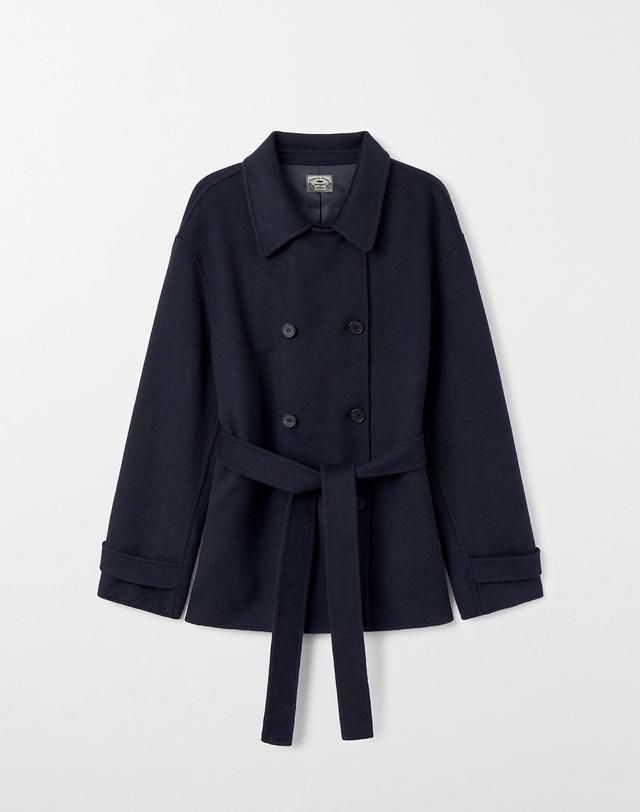 몽돌 울 캐시미어 핸드메이드 더블 하프 코트 네이비 MDCT019NAVY 착용컷