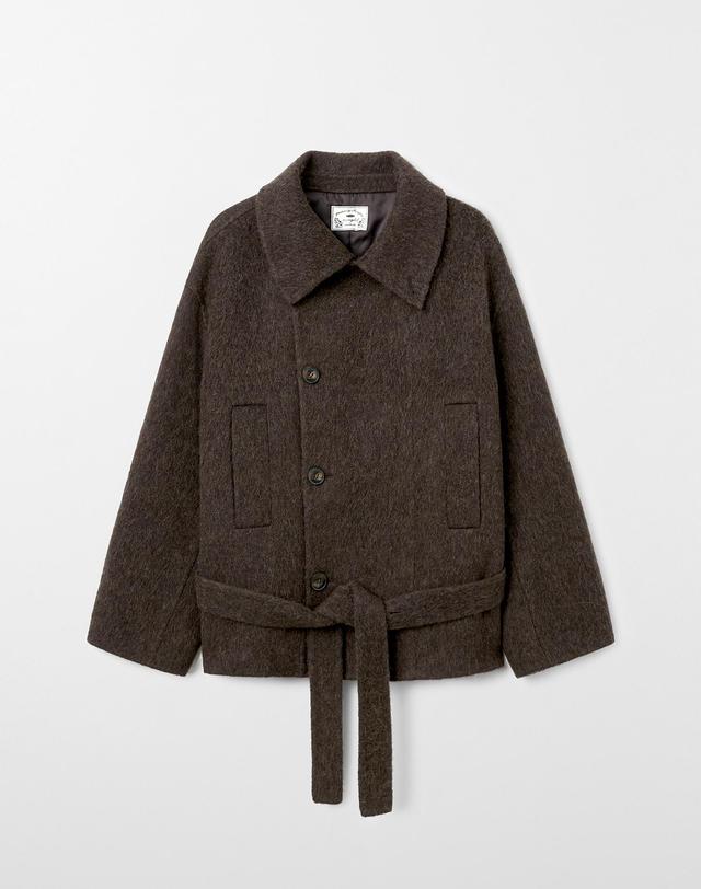 몽돌 울 알파카 핸드메이드 벨티드 숏 코트 브라운 MDCT020BROWN 착용컷