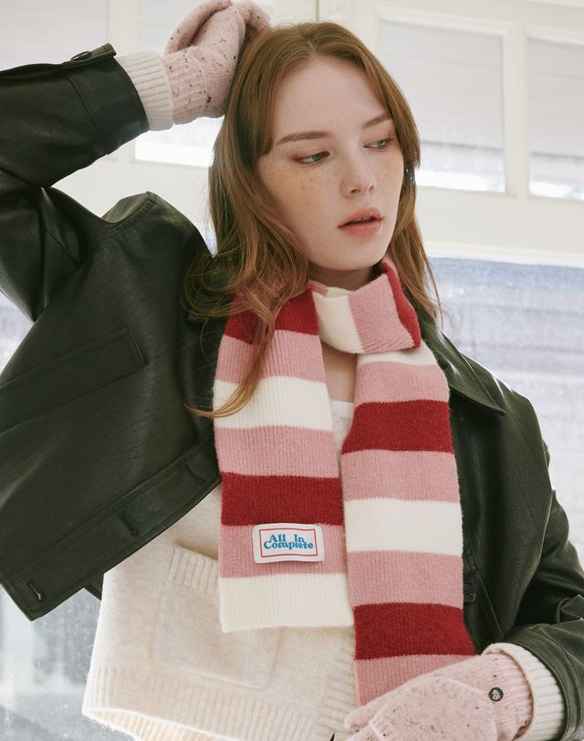 올인컴플리트 3 Stripe Knit Muffler (2 Colors) 착용컷
