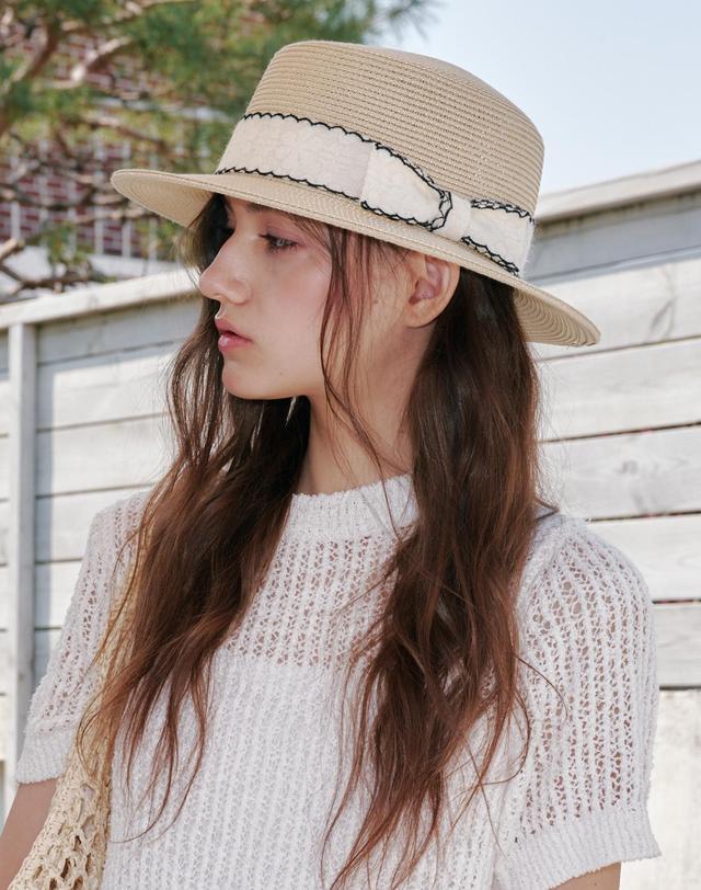 올인컴플리트 Wave Ribbon Boater Hat (2 Colors) 착용컷