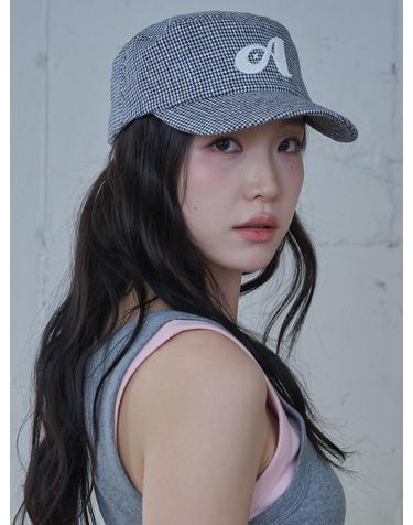 Linen Houndstooth Pillbox Cap