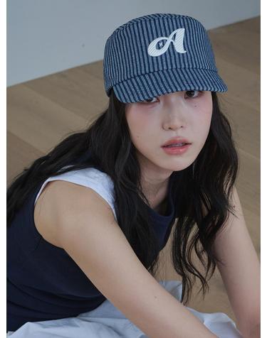 Stripe Stitch Denim Pillbox Cap