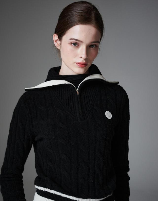크림골프 Contraste half zip up 컨트라스트 하프 니트 집업 착용컷